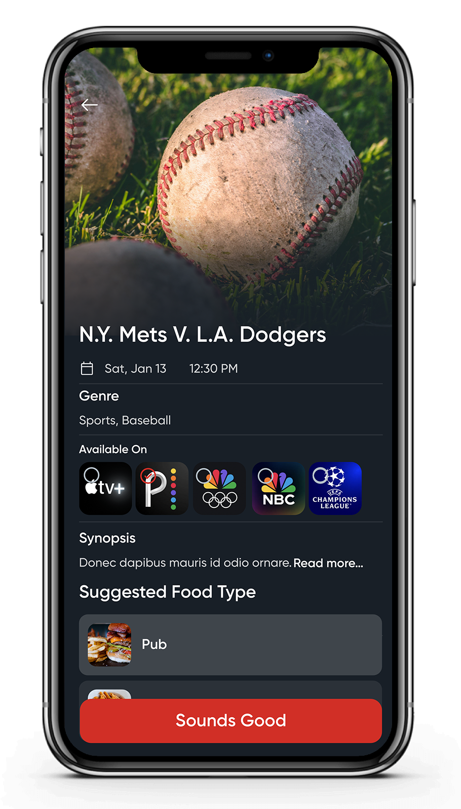 FoodFlix baseball game pairing