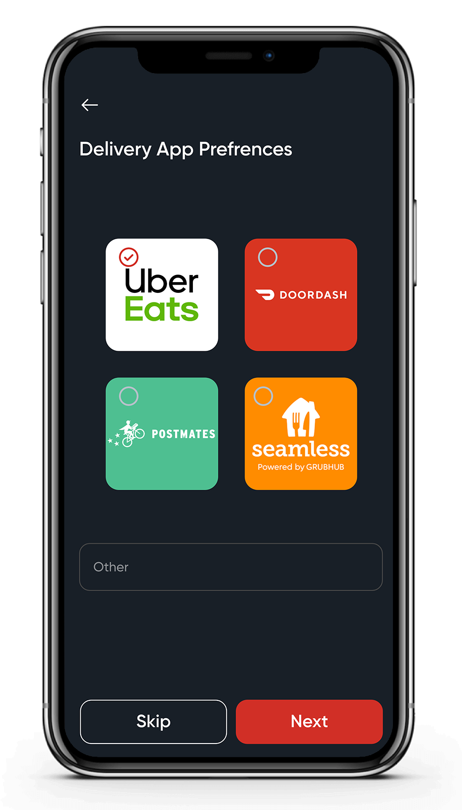 FoodFlix delivery app preference screen