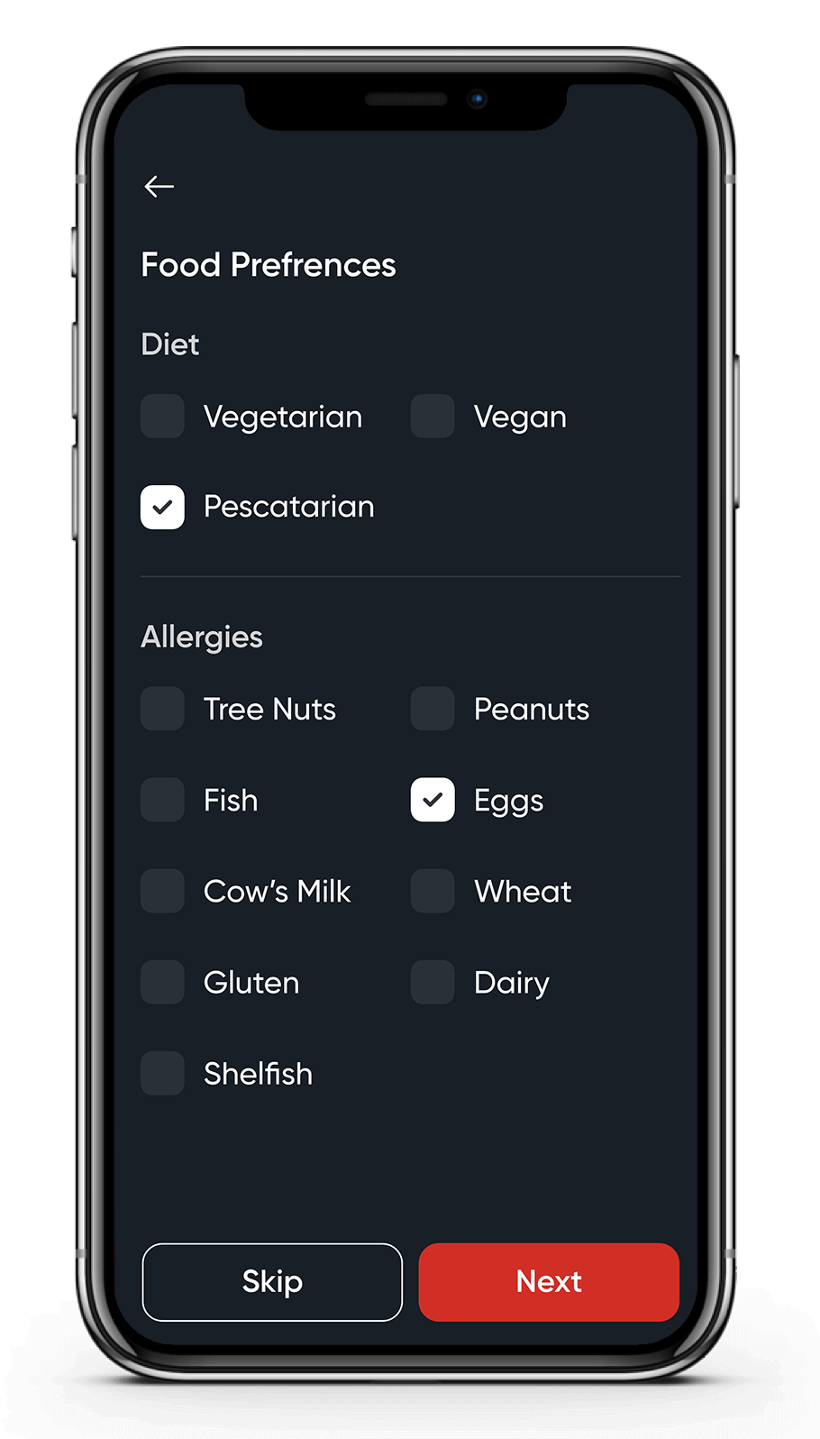 FoodFlix food preference settings