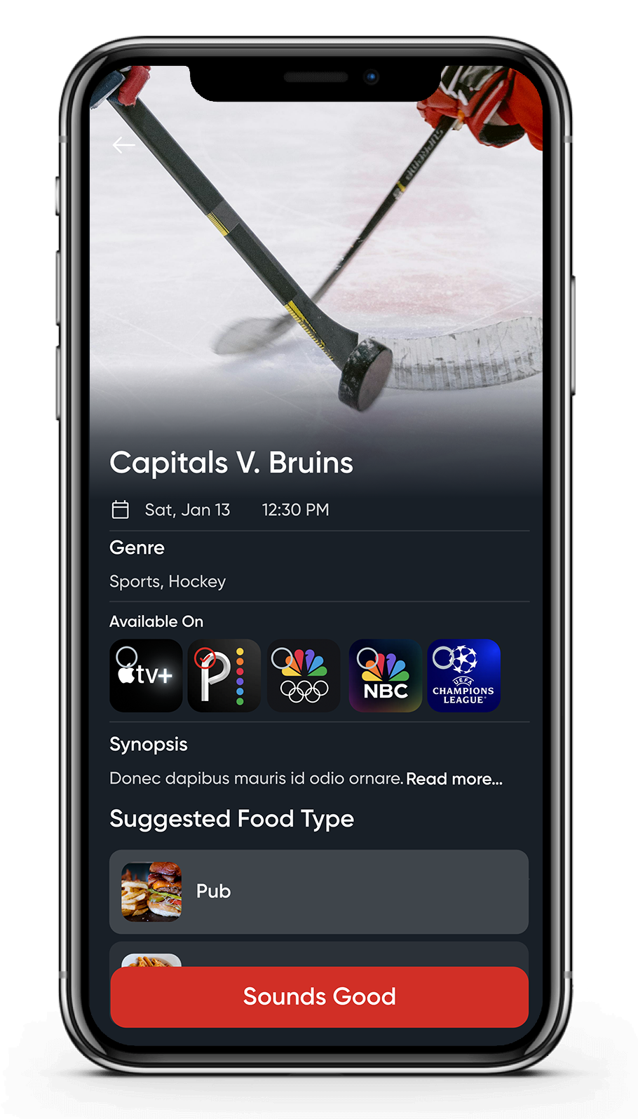 FoodFlix hockey game pairing