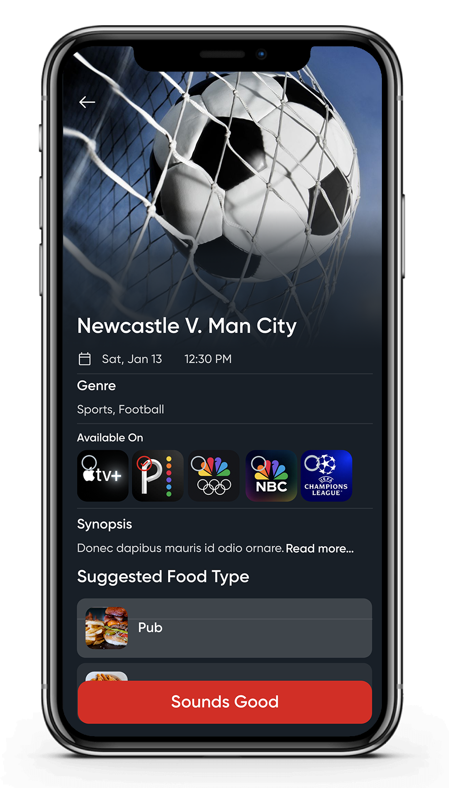FoodFlix soccer match pairing