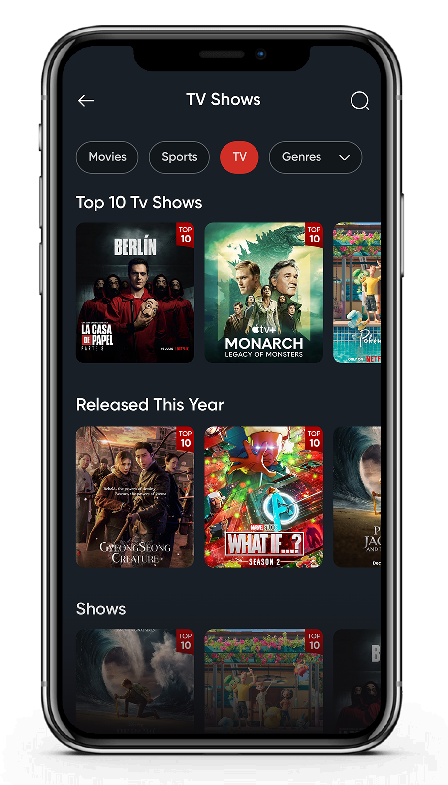 FoodFlix TV shows browse screen