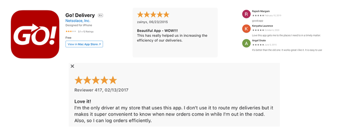 GO! app store ratings and reviews showing improved user satisfaction