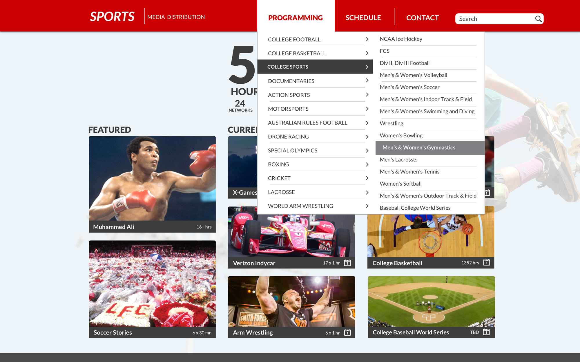 Sports media distribution featured content view