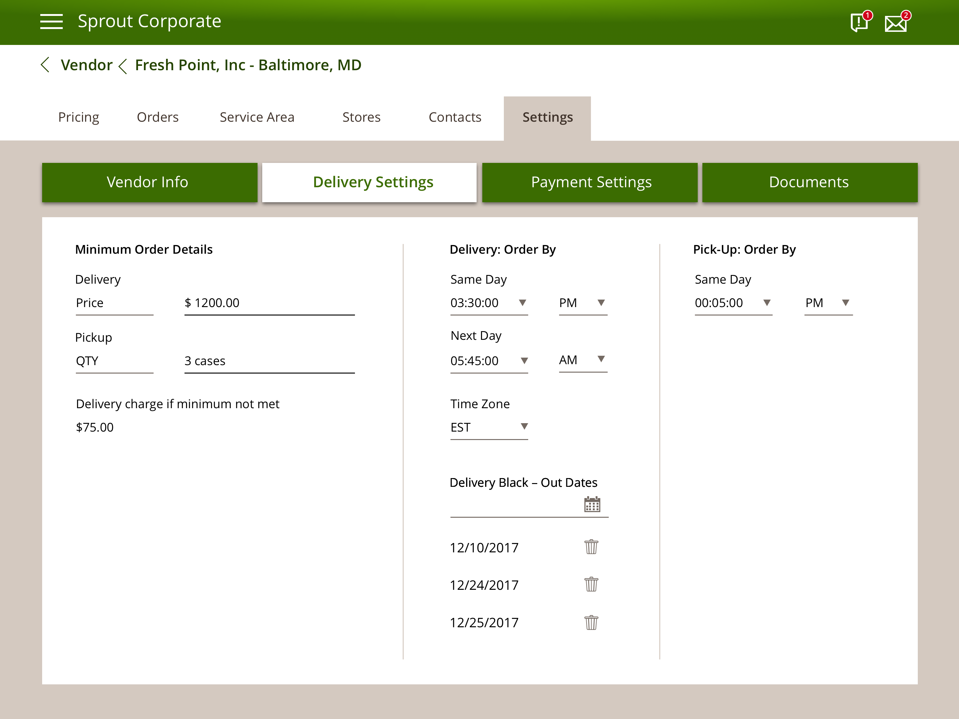 Marketplace app vendor delivery settings