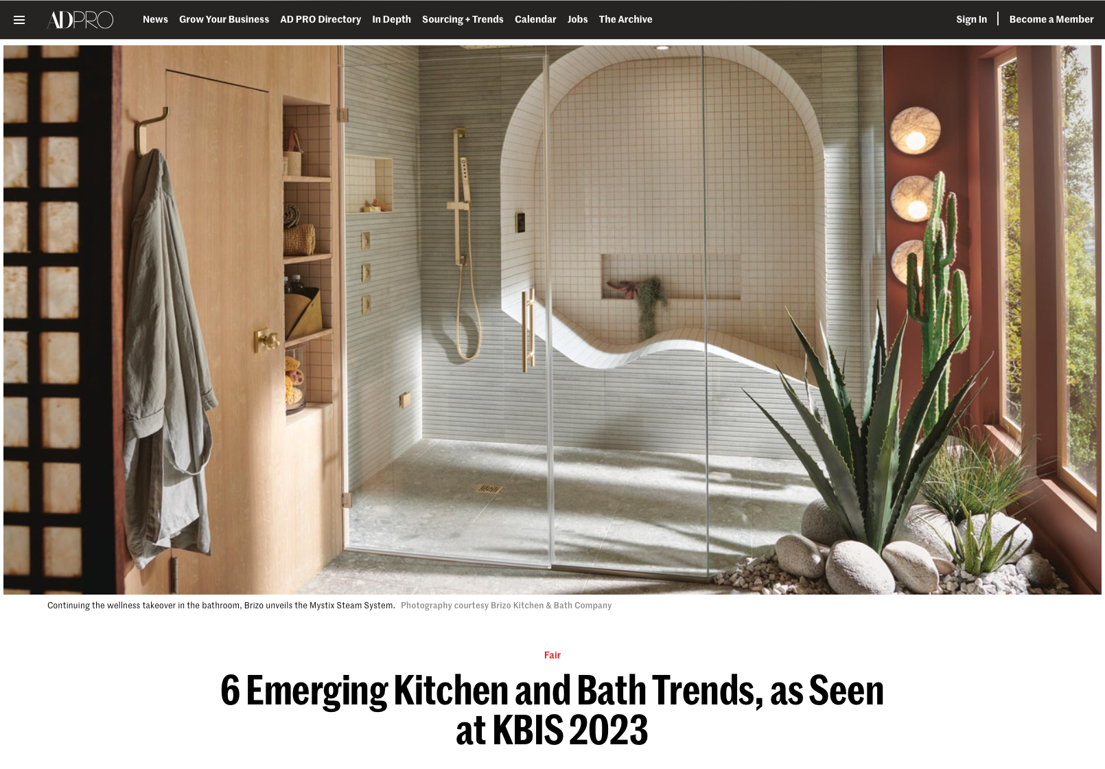 Architectural Digest feature coverage of the Delta and Brizo steam shower interface