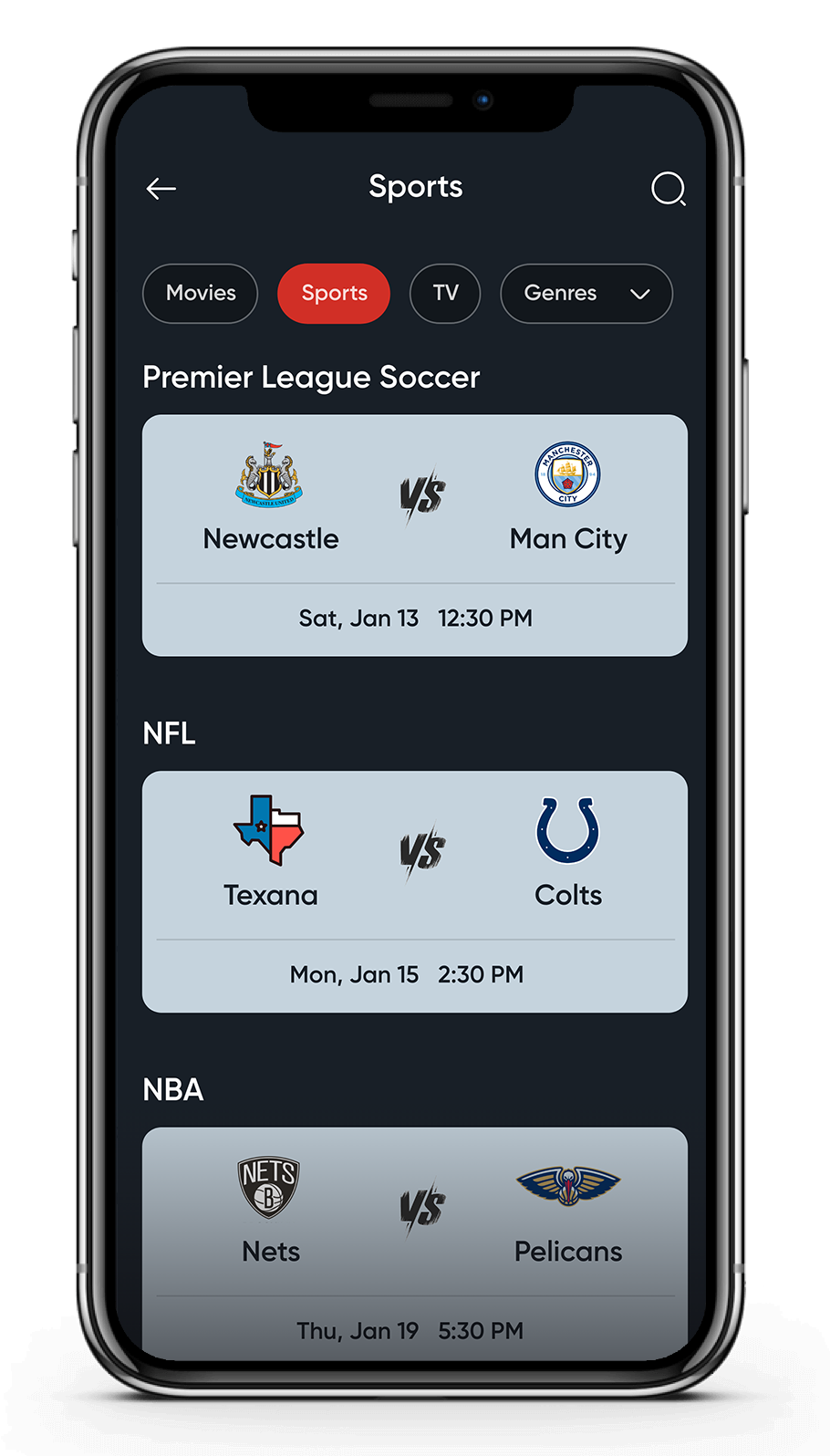 Upcoming games by league