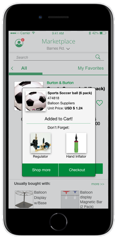 Marketplace app product purchase screen