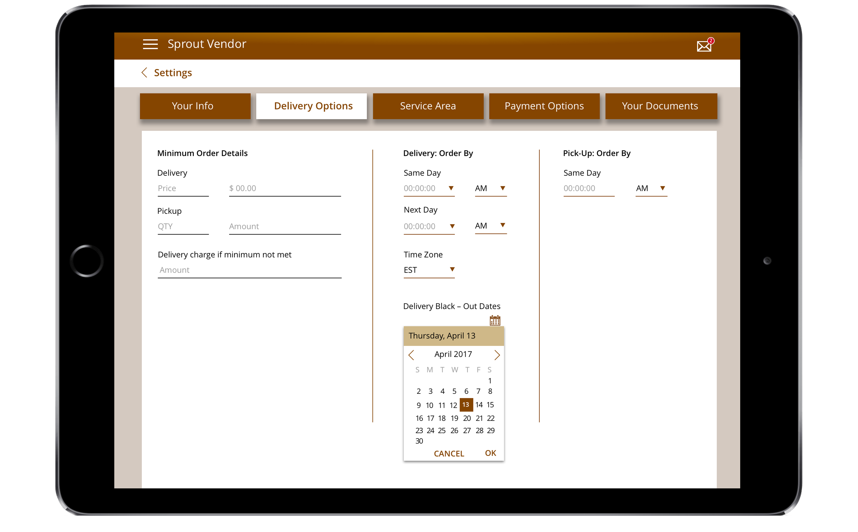 Set specific delivery days and times