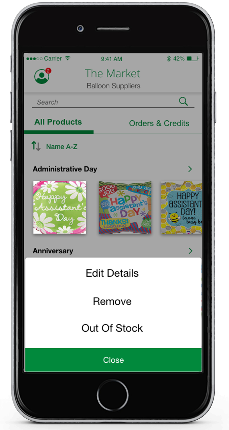 Marketplace selecting a product to edit or mark out of stock